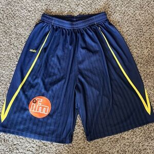 andu Men's Athletic Basketball Shorts Blue with Yellow Accents Men’s Large